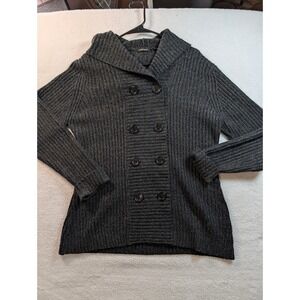 Effeci Womens Charcoal Gray Ribbed Double Breasted Shawl Collar Cardigan XL
